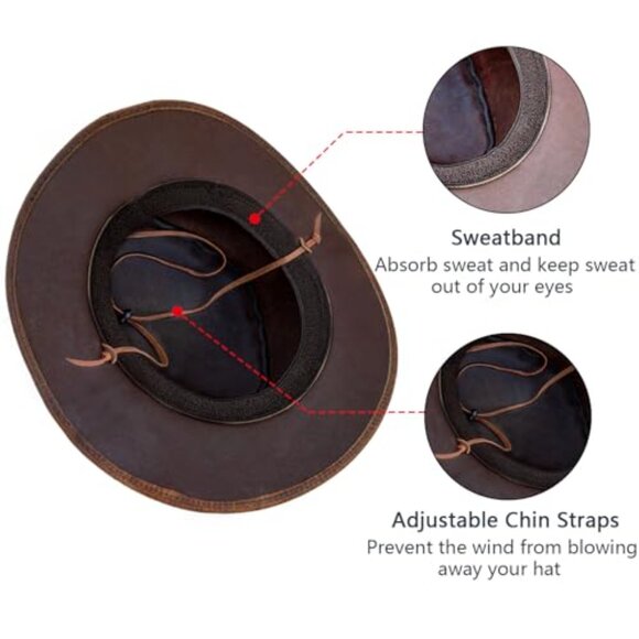 Genuine Leather Cowboy Hat Shapeable Brim Western Outback Style Unisex main image 6